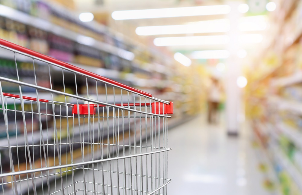 Purchase premium. Supermarket Blur background.