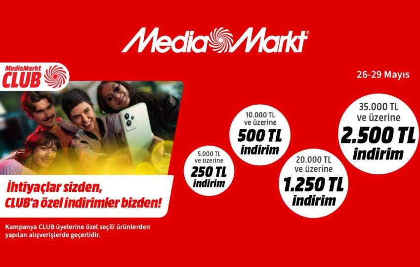 MediaMarkttan CLUB uyelerine ozel 2.500 TLye varan indirim