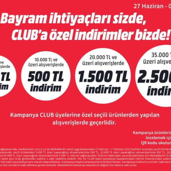 İlker Özçetin 5 MediaMarkt’tan CLUB üyelerine özel 2.500 TL’ye varan indirim