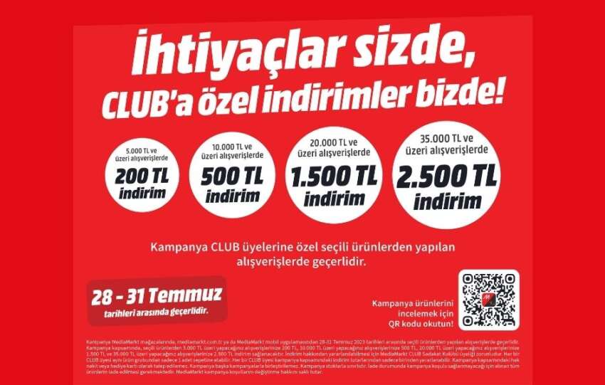 MediaMarkttan CLUB uyelerine ozel 2.500 TLye varan indirim