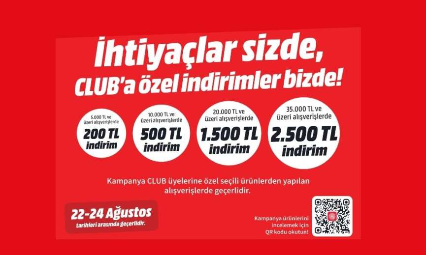 MediaMarkttan CLUB uyelerine ozel 2.500 TLye varan indirim