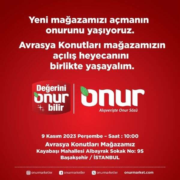 Onur Market Başakşehir Avrasya Konutları mağazası için gün sayıyor