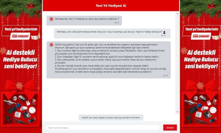 MediaMarktin Yeni Yil Hediye AI teknolojisi tuketicilere en uygun hediyeleri sunuyor