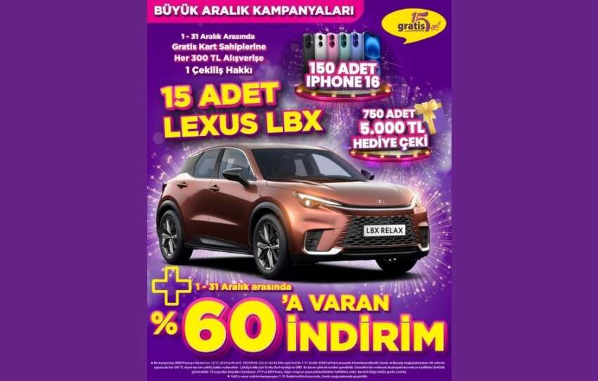 Gratis 15inci yilinda 15 kisiyi otomobil sahibi yapacak
