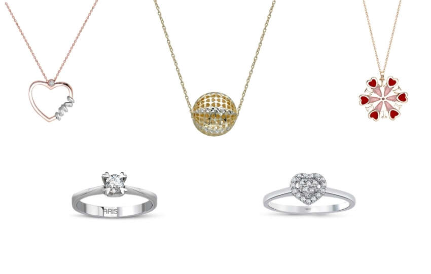Aris Pirlantadan Aski anlatan kalpli kolye ve yuzukler