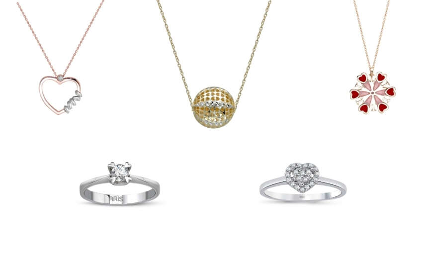 Aris Pirlantadan Aski anlatan kalpli kolye ve yuzukler
