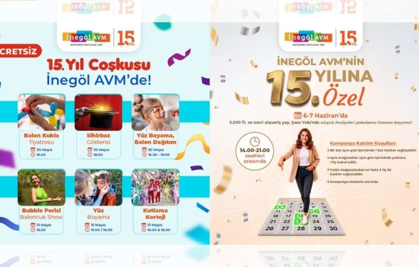 Inegol AVMden 15. Yila Ozel Etkinlikler