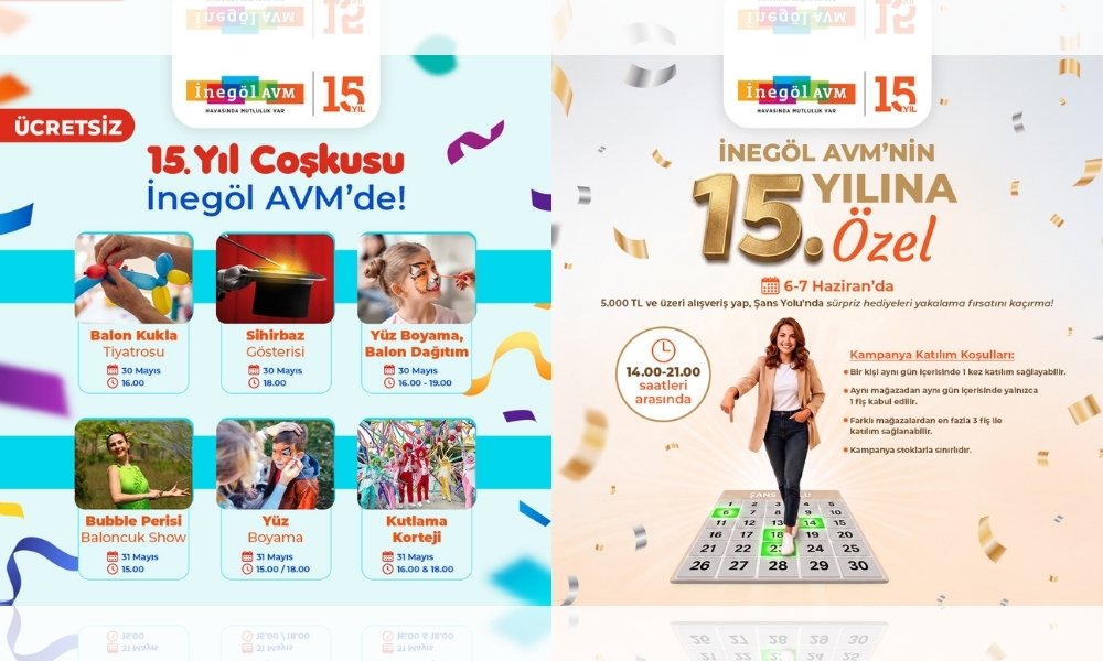 Inegol AVMden 15. Yila Ozel Etkinlikler
